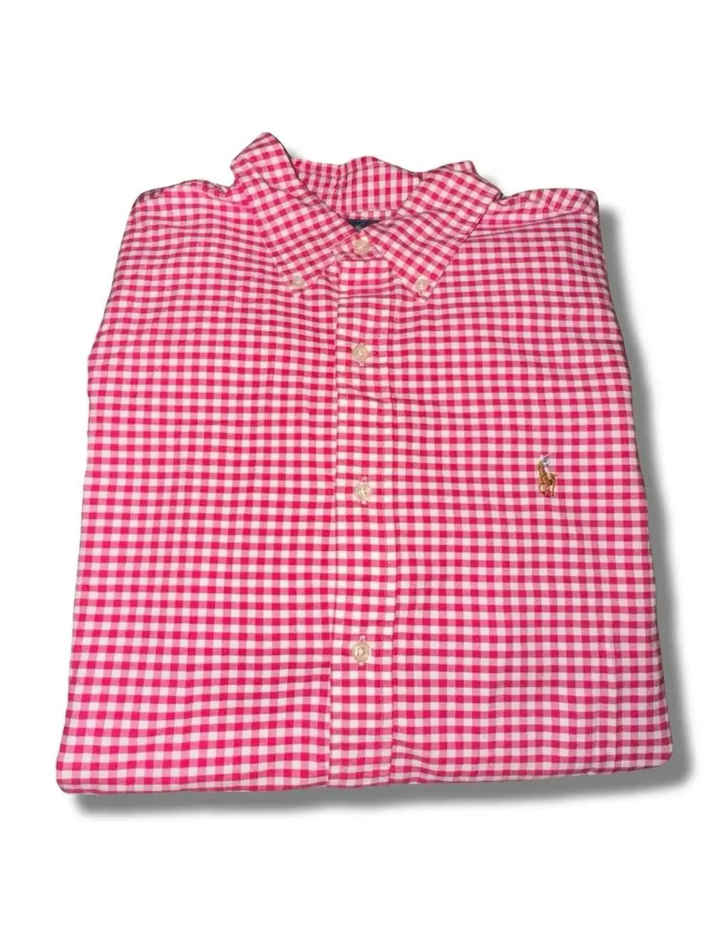 Vintage 90s Polo Ralph Lauren pink gingham long sleeve button down shirt Size L - Picture 1 of 5